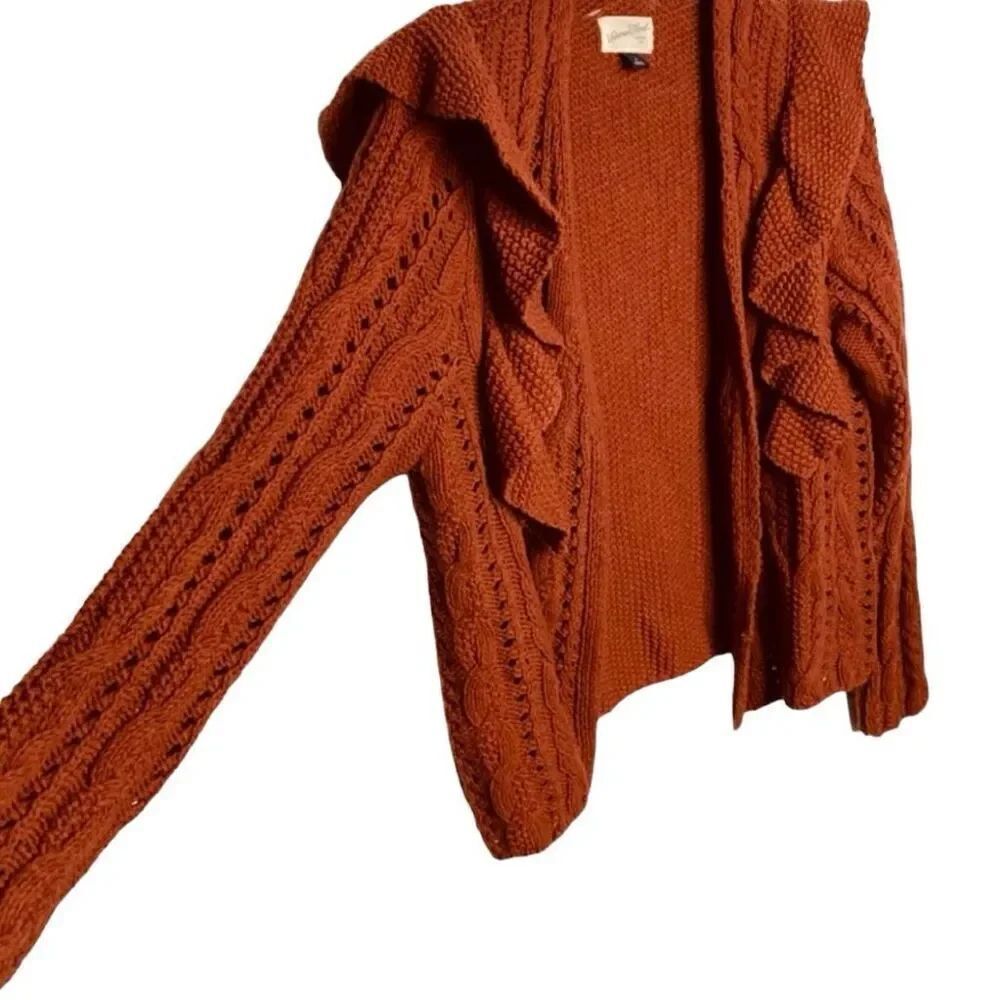 Universal Thread chunky knit open front Ruffled Cardigan Size Medium Color: Rust - Picture 4 of 9
